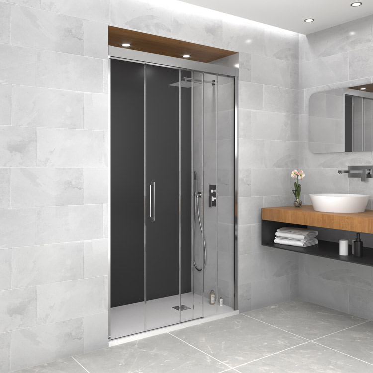 Mamparas de baño abatibles 1 fijo + 2 correderas sin perfil inferior