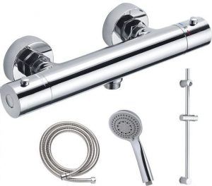 Conjunto de grifo monomando + barra fija para regular en altura